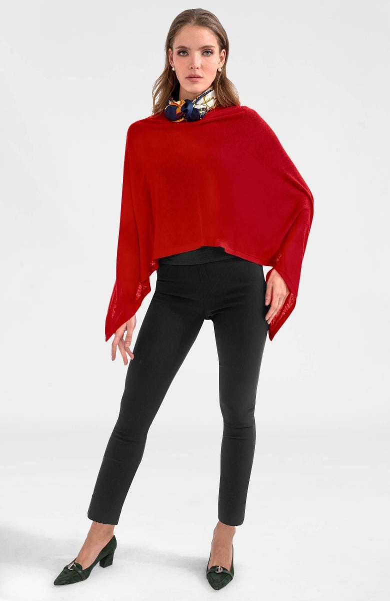 Cashmere-Like Poncho Red One Size