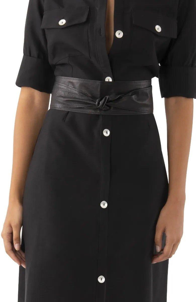 Adjustable Obi Leather Wrap Around Belt Black