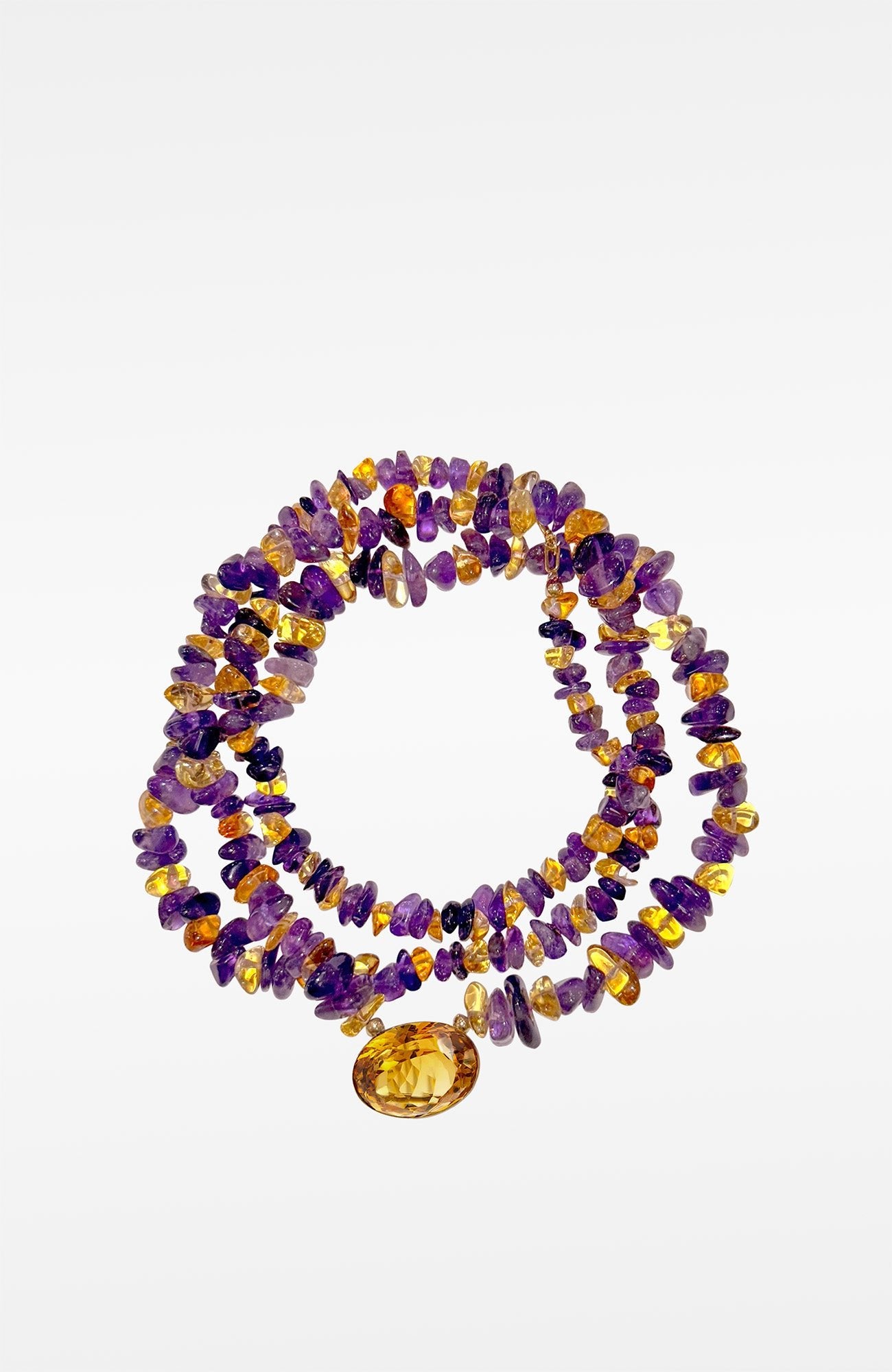 Amethyst And Citrine Chip Beaded Necklace With Citrine Pendant