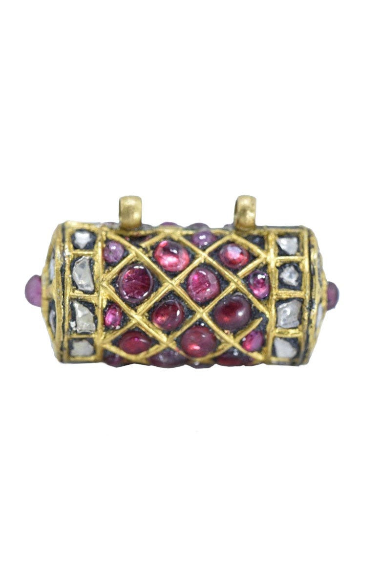 Antique 22K Gold, Ruby, Un- cut Diamond Taviz