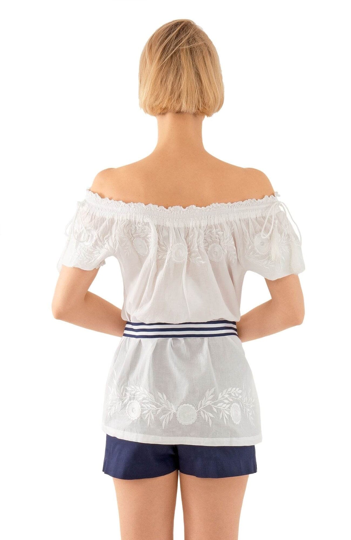 Cotton Hand Embroidered Top - Garden - Final Sale White