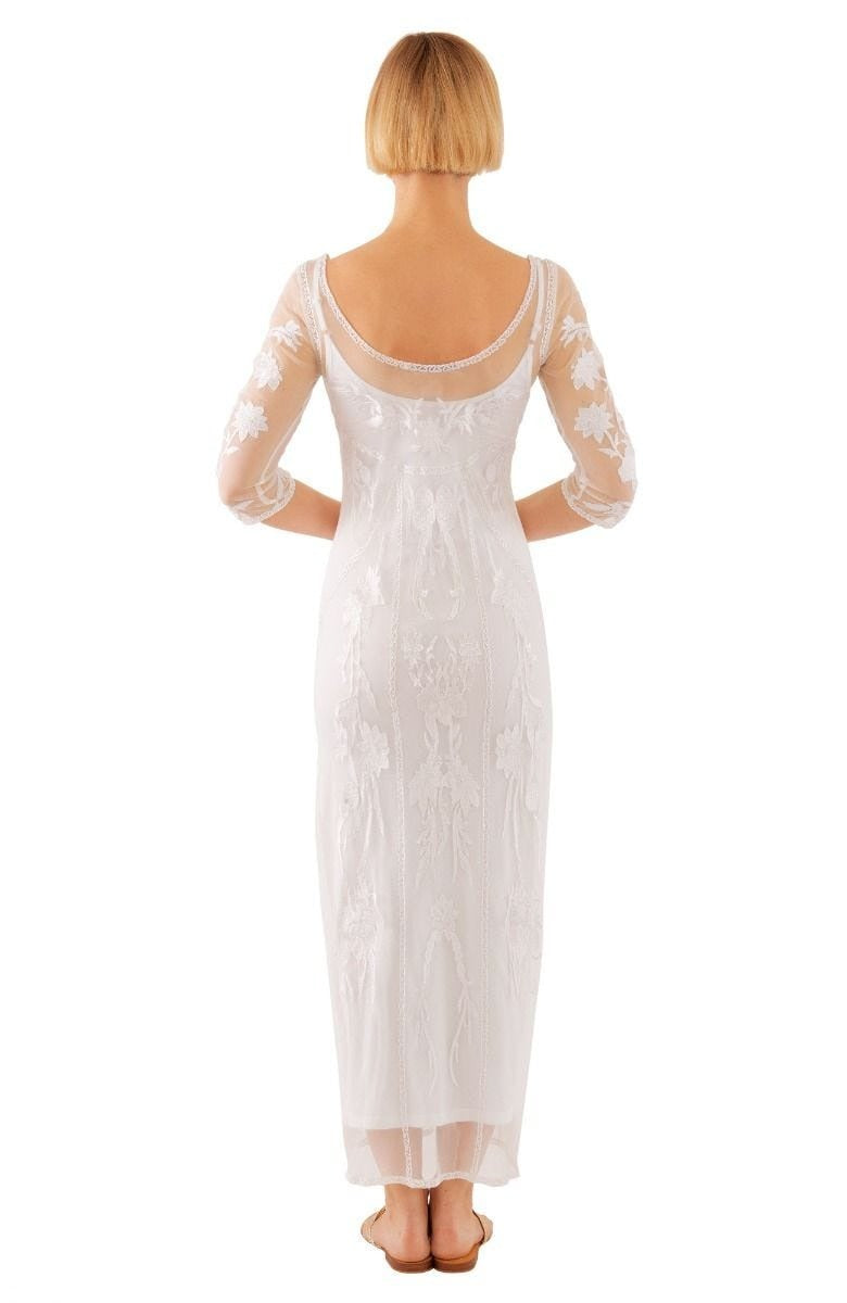 Mesh Embroidered Midi/Maxi Dress with Slip - Ikebana White White