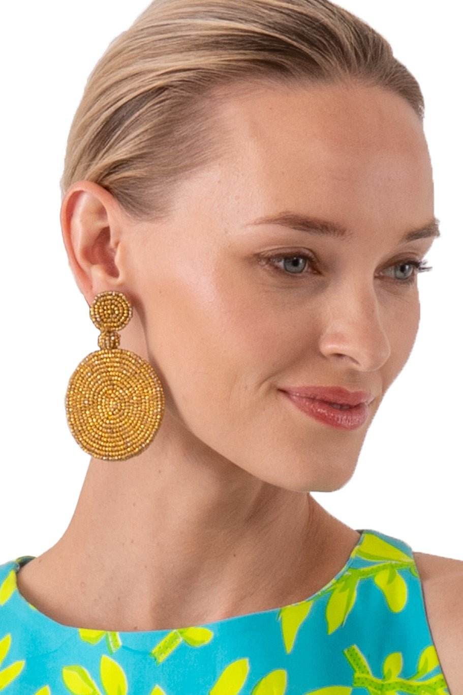 Beaded Circle Clip Earrings - Capetown Gold