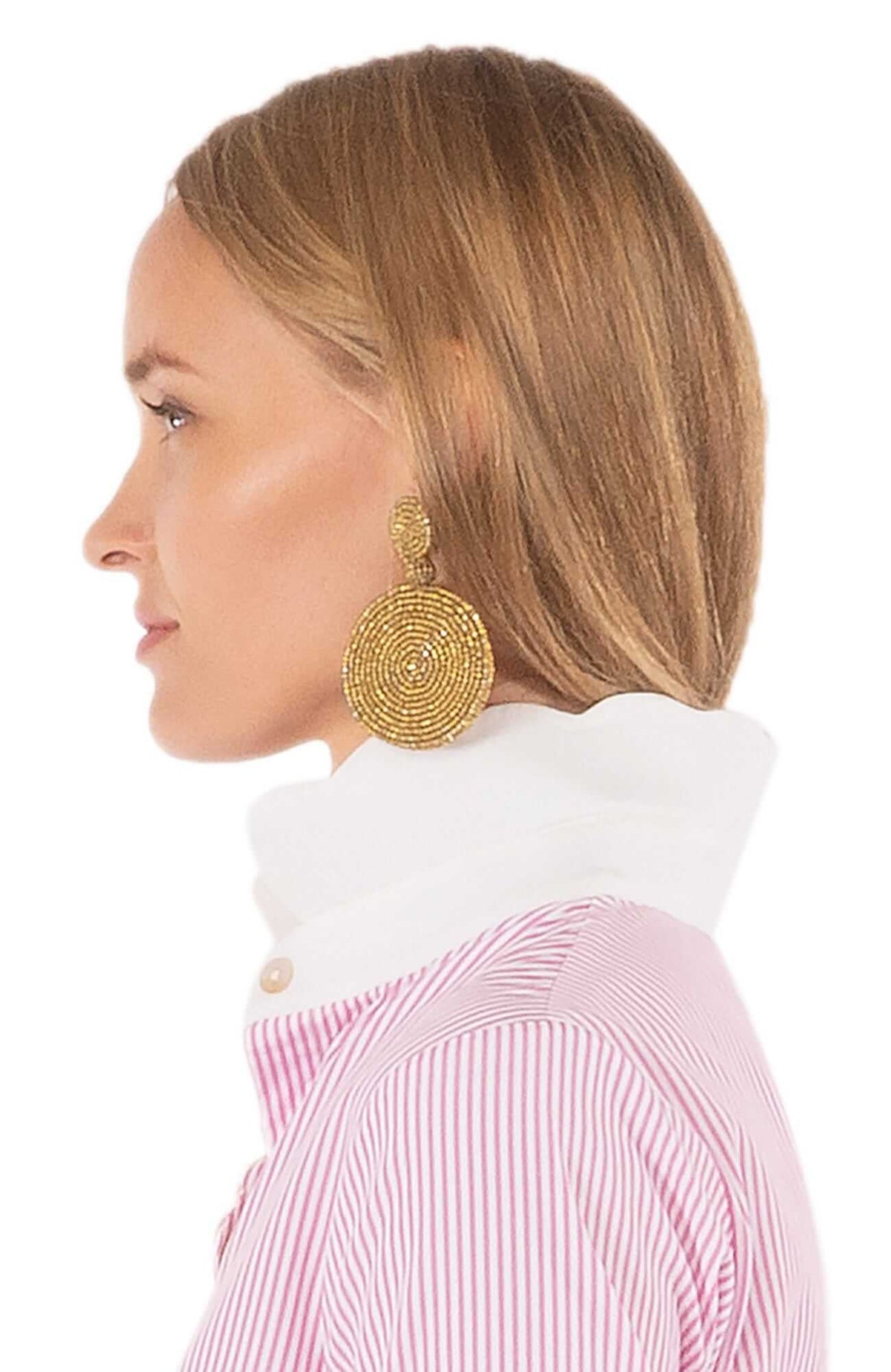 Beaded Circle Clip Earrings - Capetown Gold