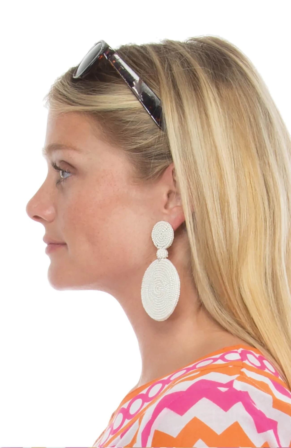 Beaded Circle Clip Earrings - Capetown White