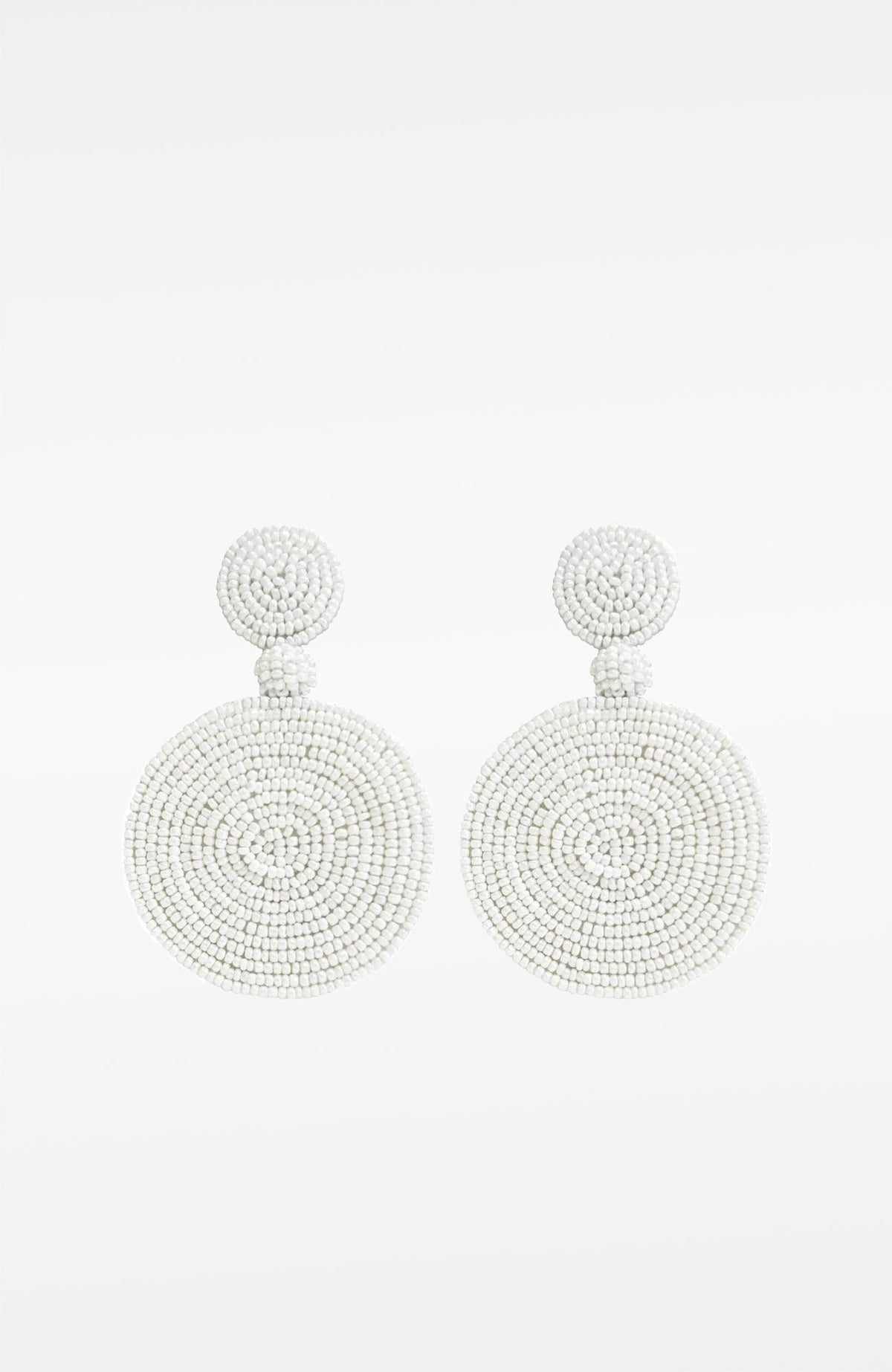 Beaded Circle Clip Earrings - Capetown White