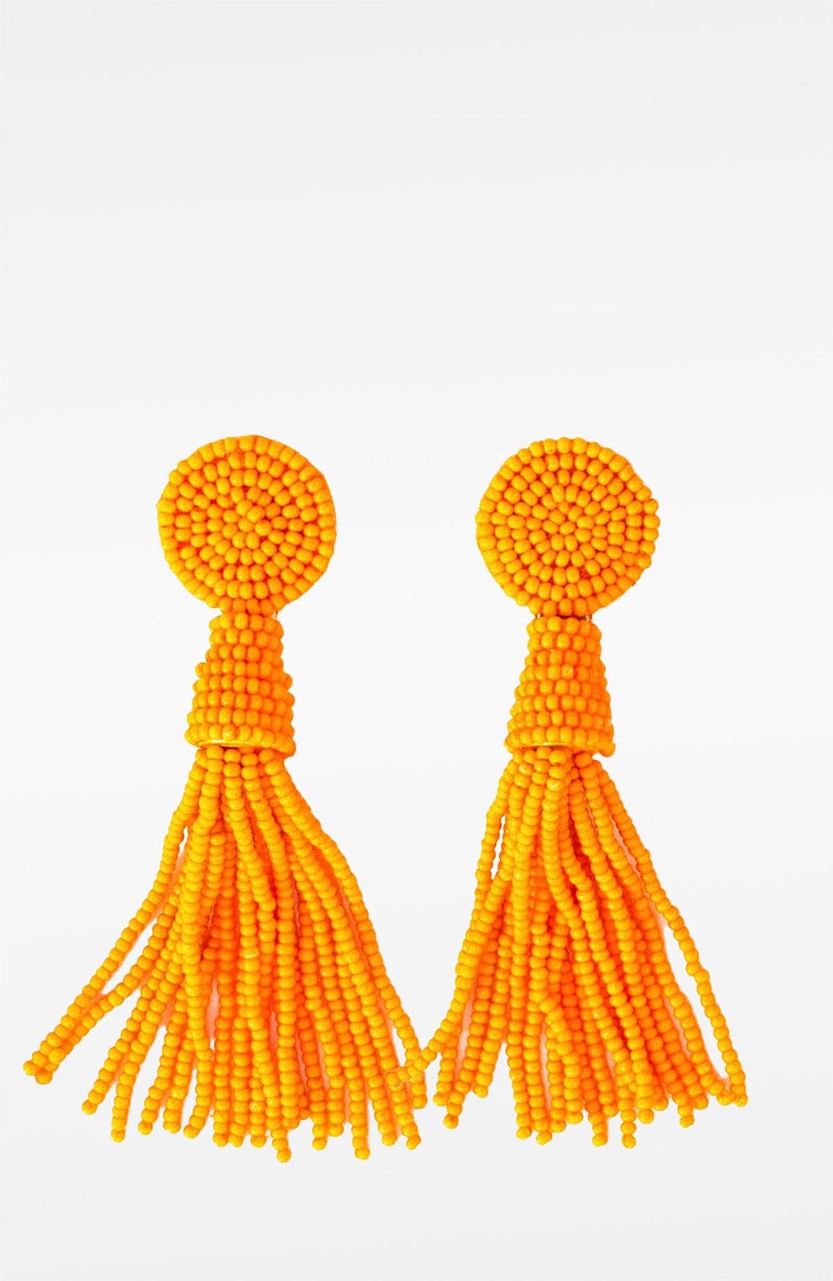 Beaded Glass Clip Tassel Earrings - Johannesburg Orange One Size