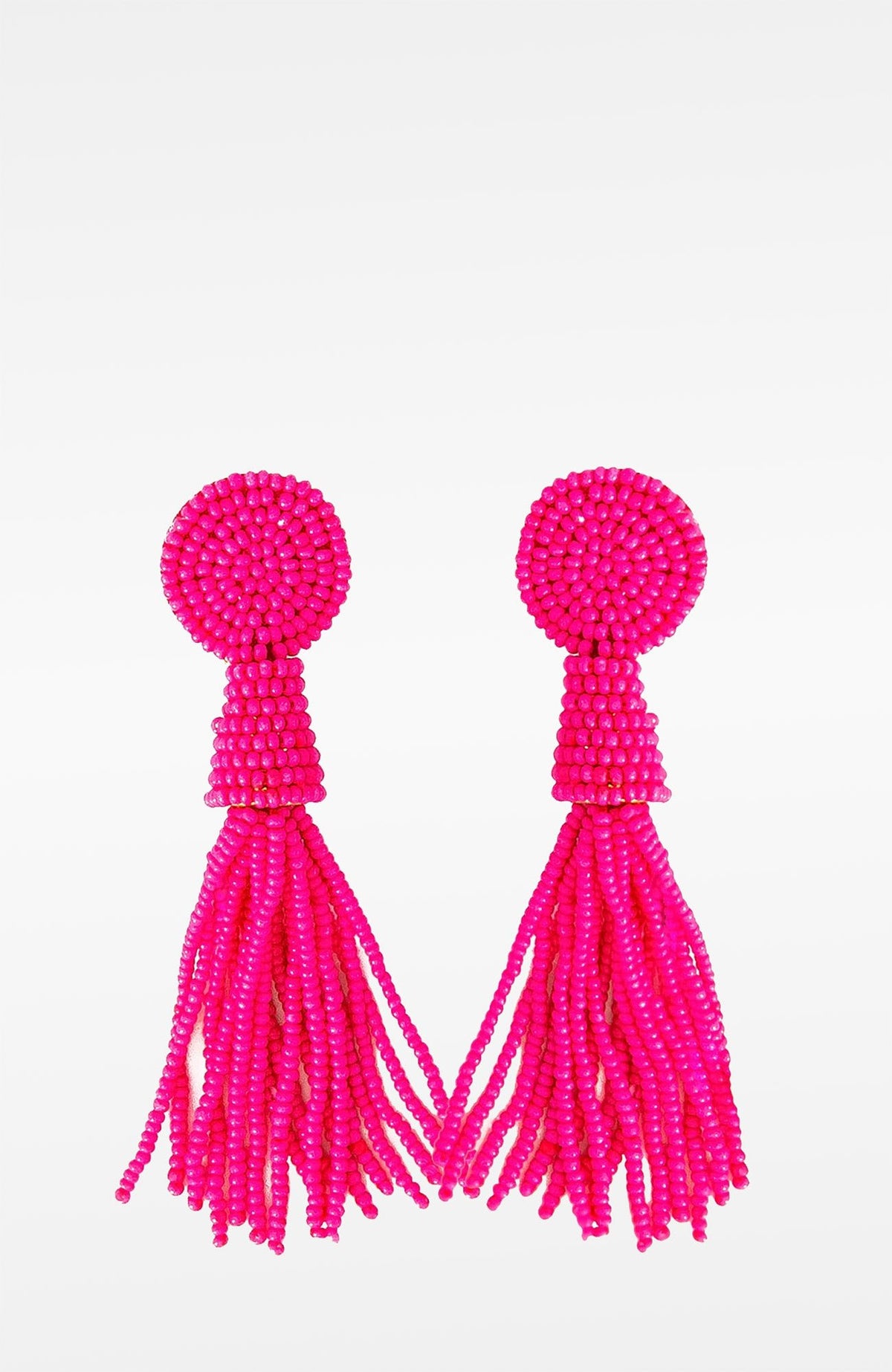 Beaded Glass Clip Tassel Earrings - Johannesburg Pink One Size