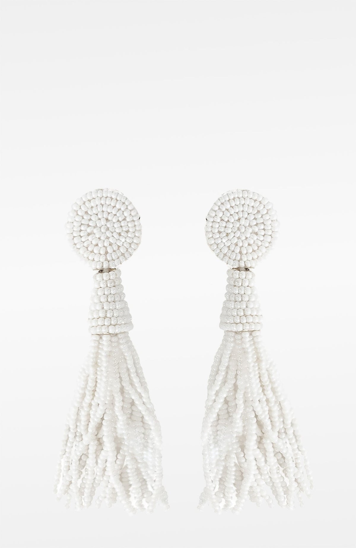 Beaded Glass Clip Tassel Earrings - Johannesburg Pearl White One Size
