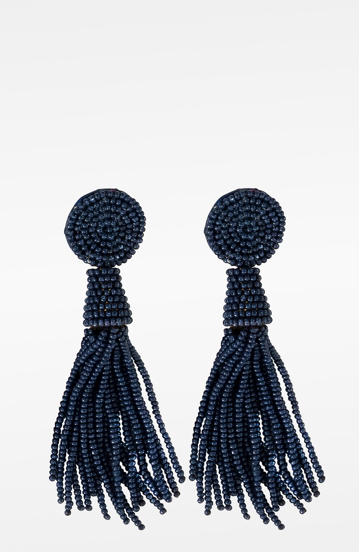Beaded Glass Clip Tassel Earrings - Johannesburg Navy One Size