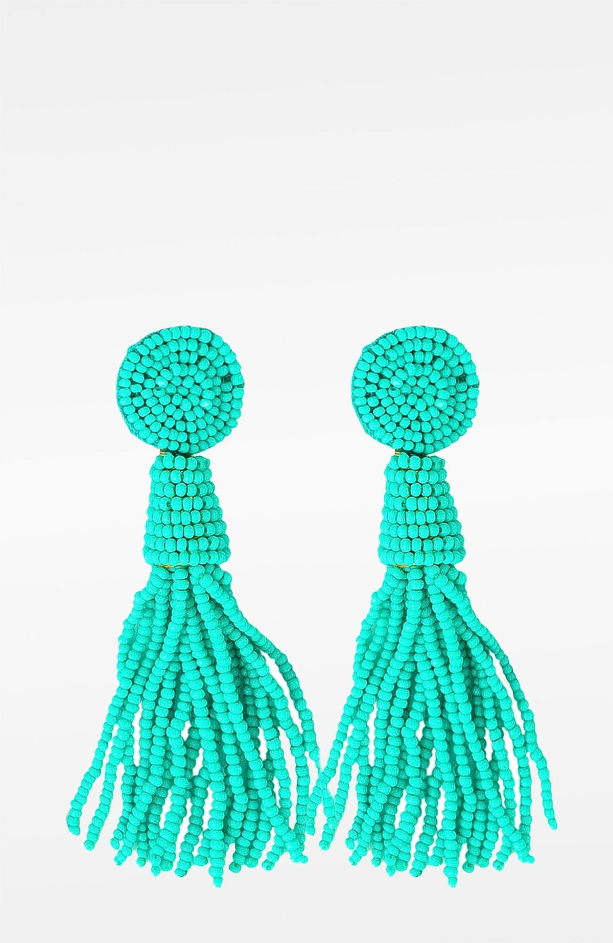 Beaded Glass Clip Tassel Earrings - Johannesburg Turq One Size