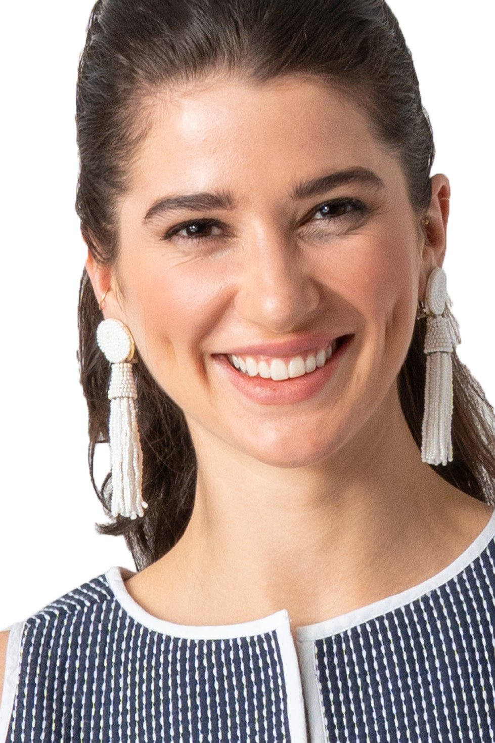 Beaded Glass Clip Tassel Earrings - Johannesburg Pearl White One Size