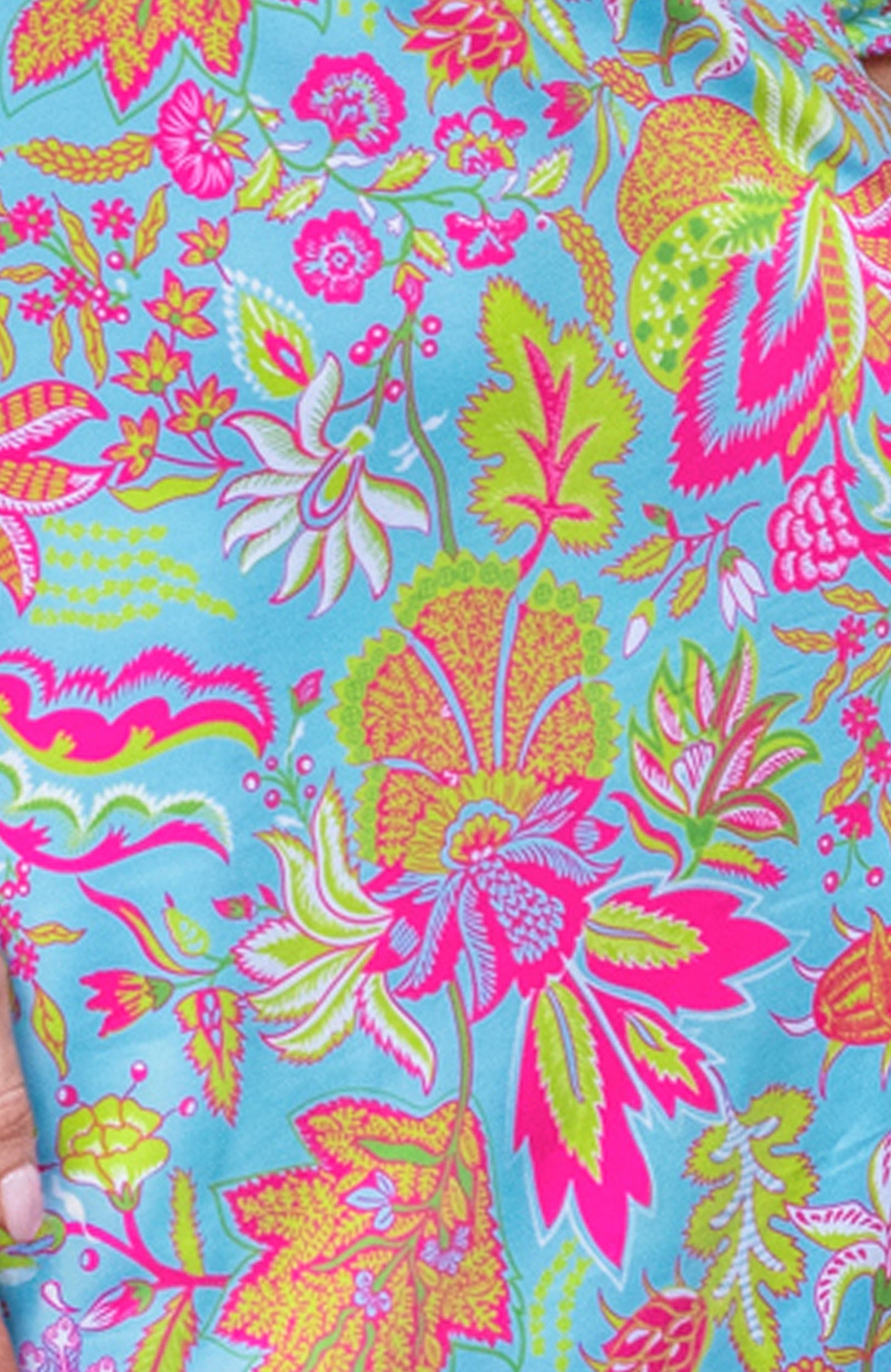 Split Neck Dress - Blooming Party Mystic Turq