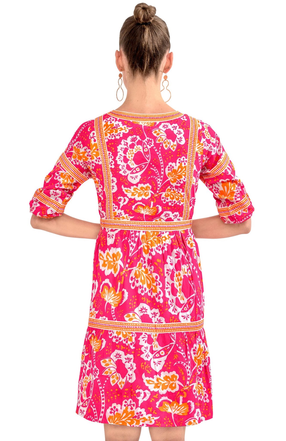 Border Dress - Flora - Final Sale Pink Orange