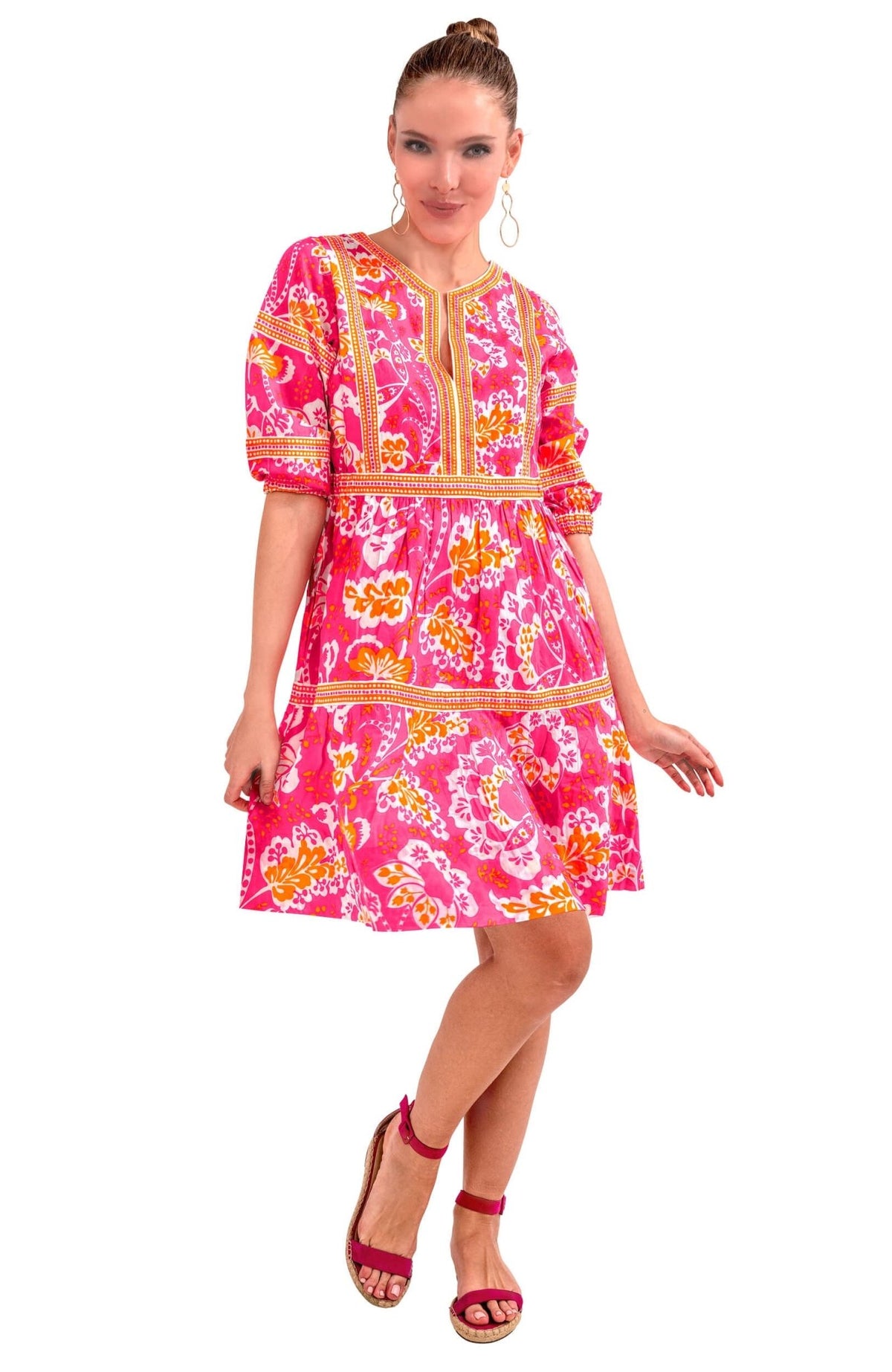 Border Dress - Flora - Final Sale Pink Orange