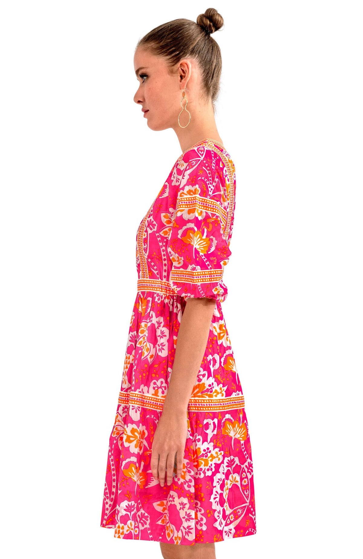 Border Dress - Flora - Final Sale Pink Orange