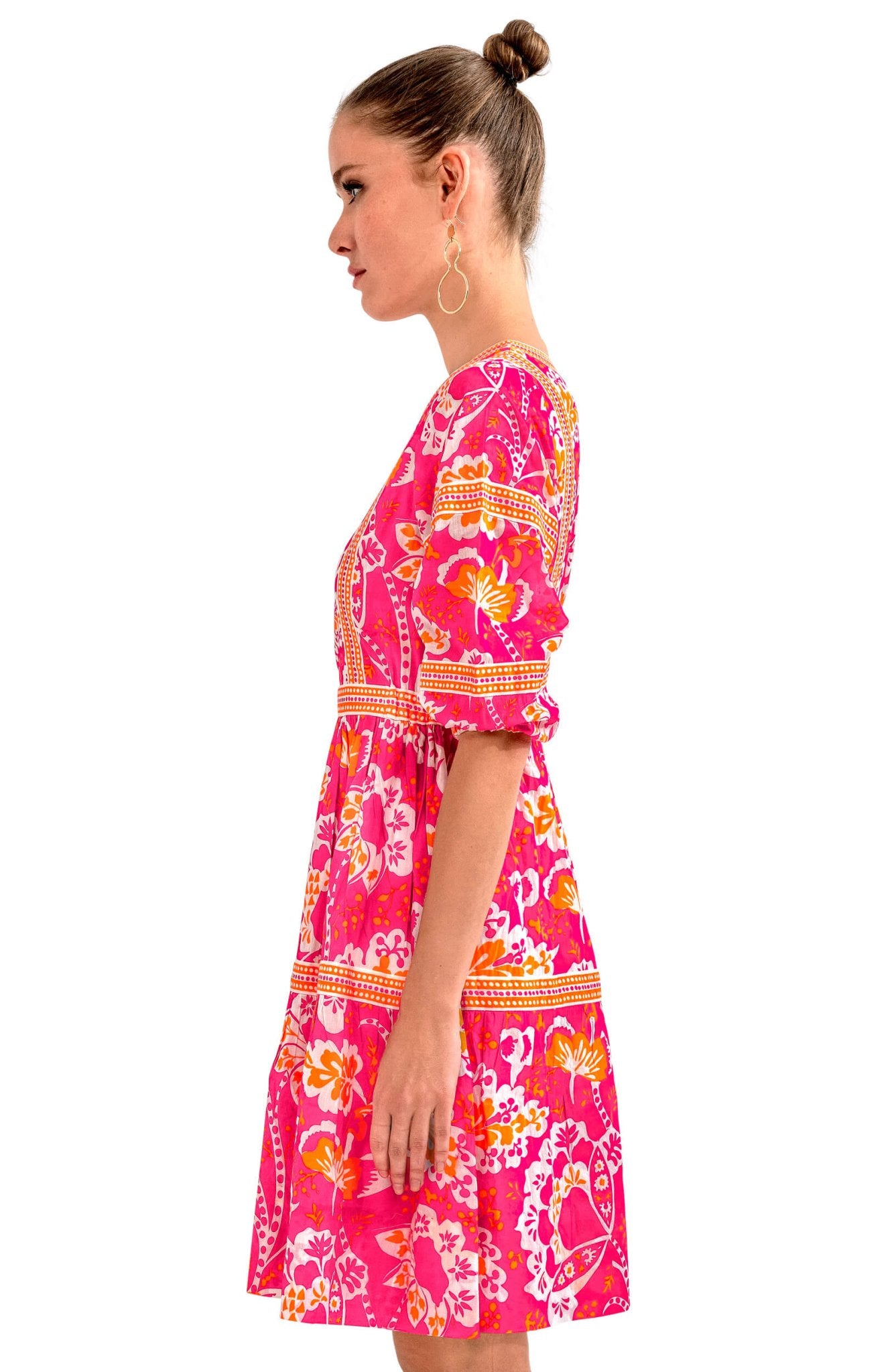 Border Dress - Flora - Final Sale Pink Orange