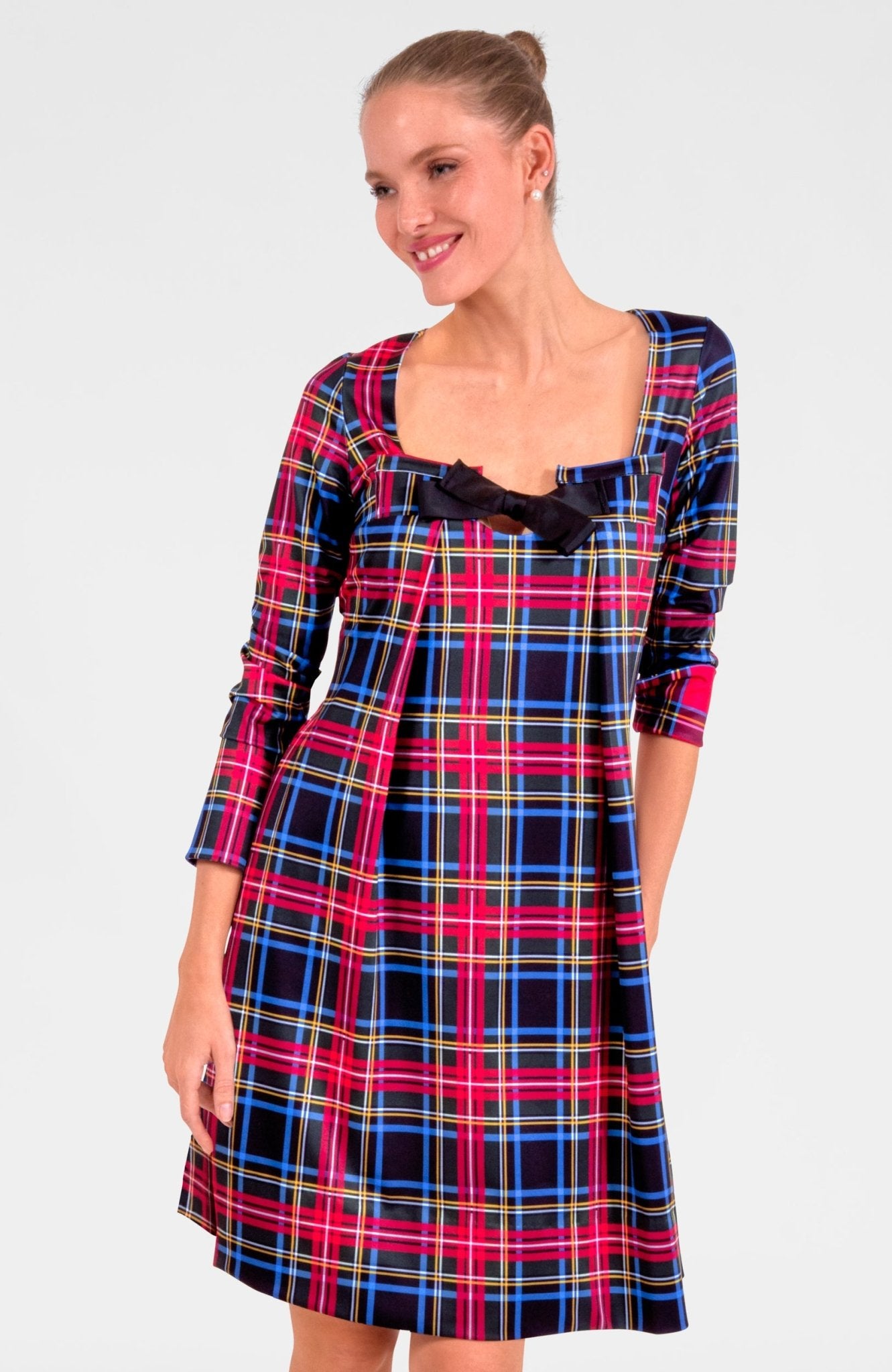 Bowtastic Dress - Stewart Plaid Black Multi
