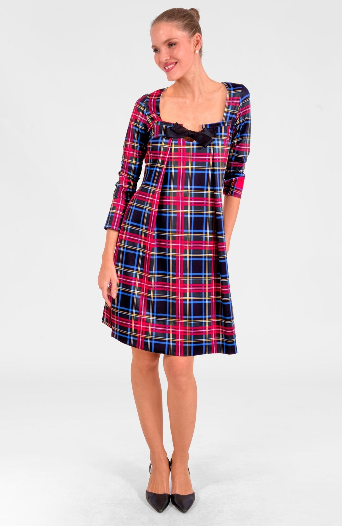 Bowtastic Dress - Stewart Plaid Black Multi