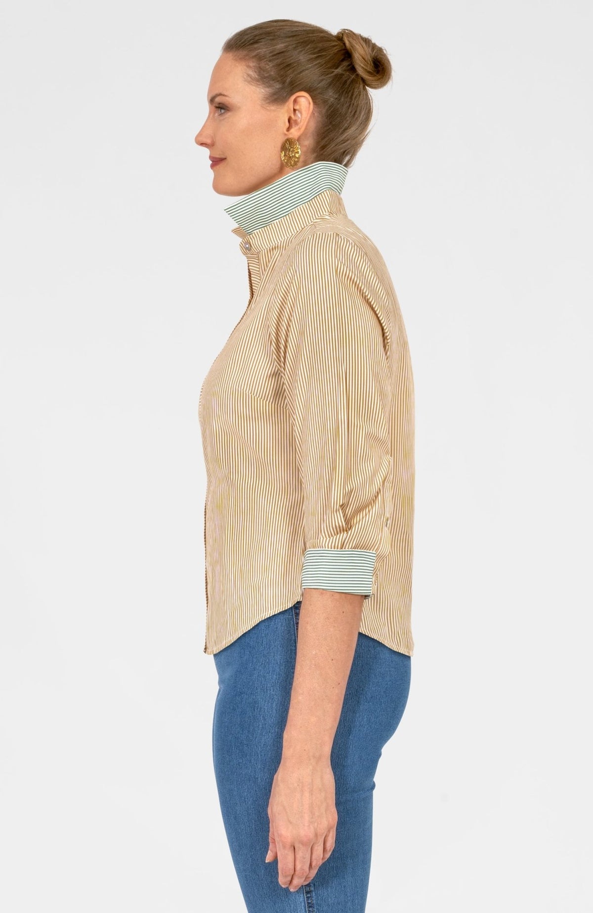 Boyfriend Cotton Shirt - Stripe Khaki