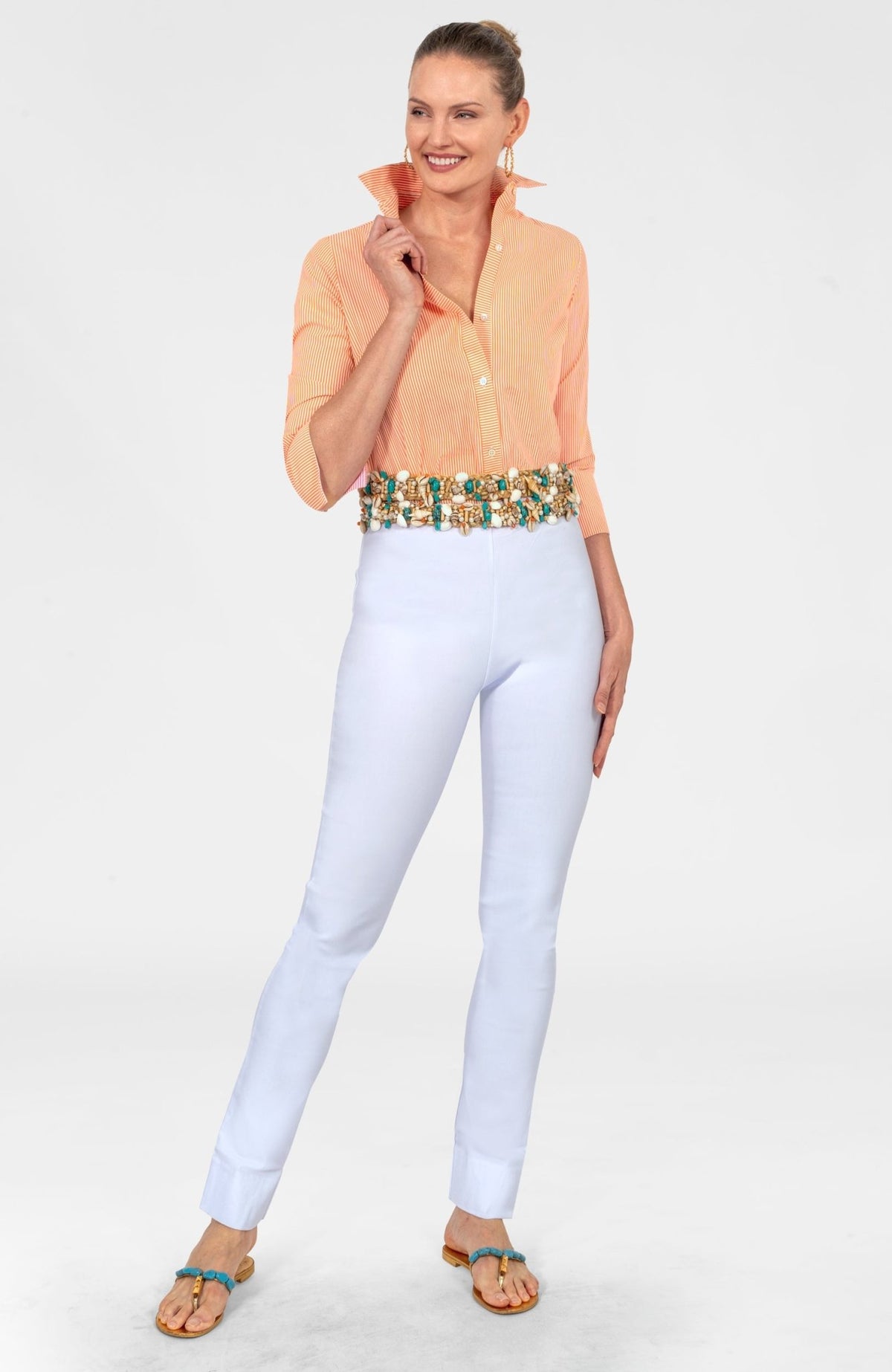 Boyfriend Cotton Shirt - Stripe Orange