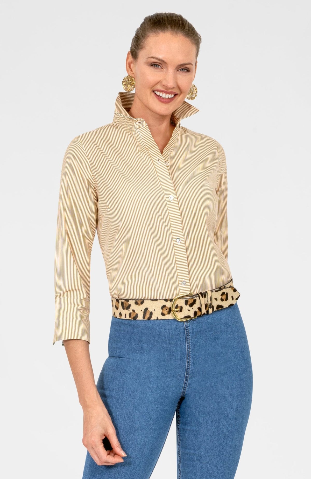 Boyfriend Cotton Shirt - Stripe Khaki