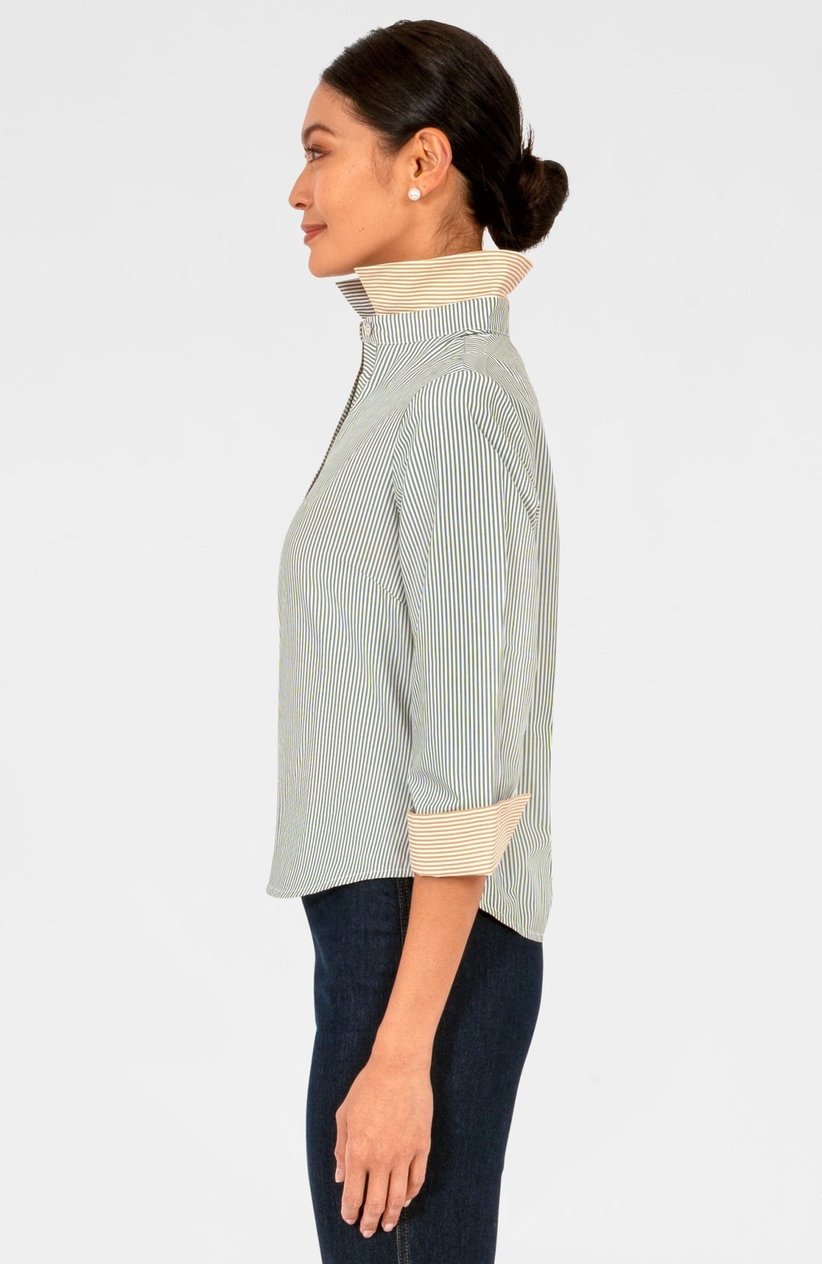 Boyfriend Cotton Shirt - Stripe Olive