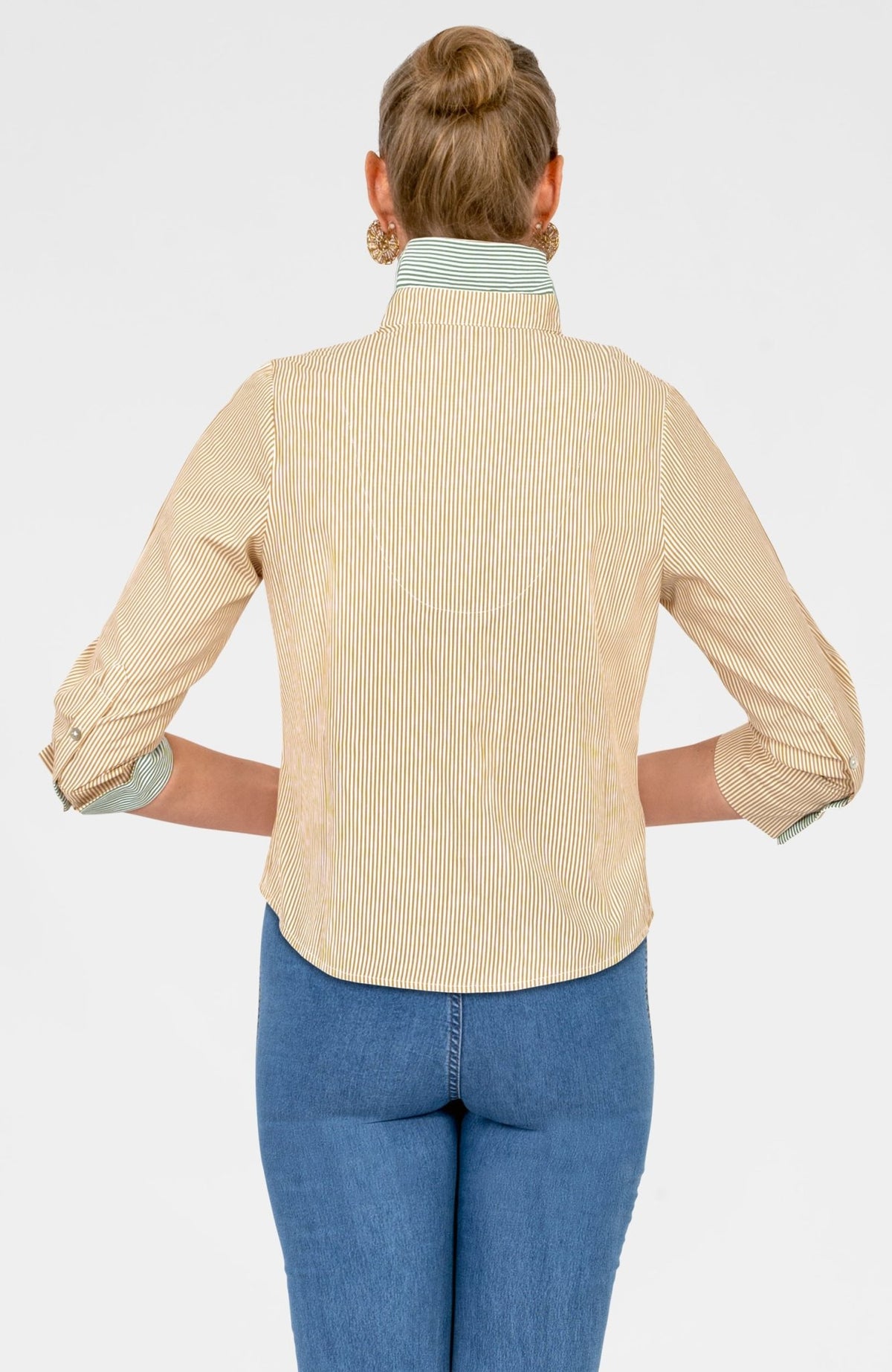 Boyfriend Cotton Shirt - Stripe Khaki