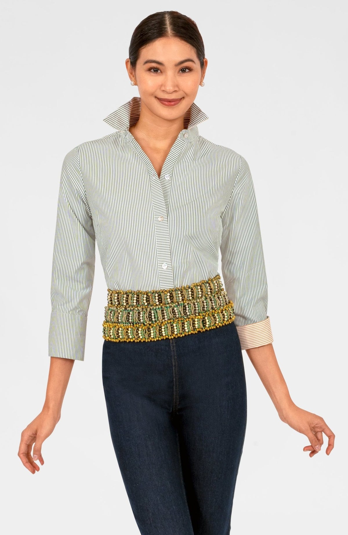 Boyfriend Cotton Shirt - Stripe Olive