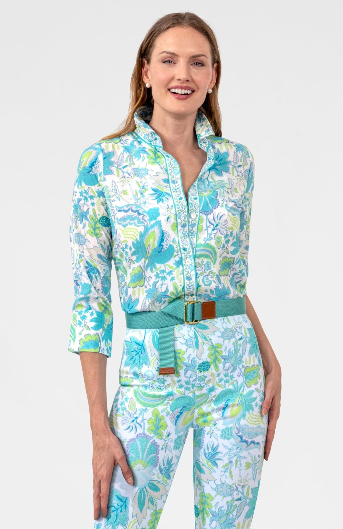 Boyfriend Shirt - Blooming Party Ocean Turq