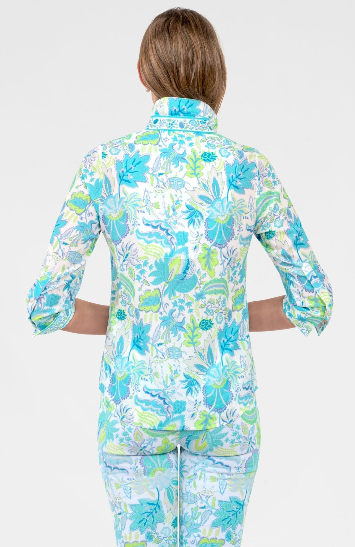 Boyfriend Shirt - Blooming Party Ocean Turq