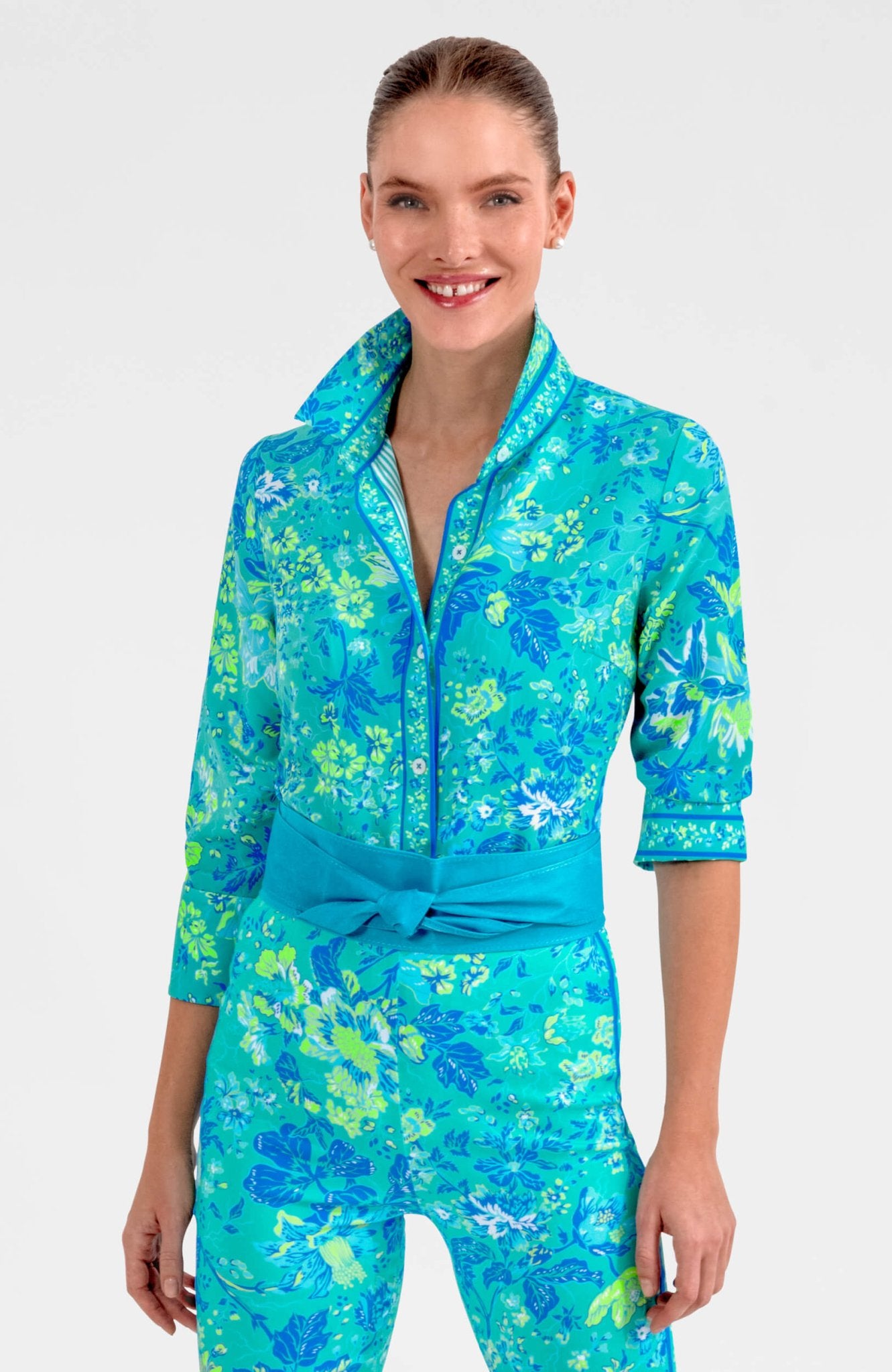 Boyfriend Shirt - English Garden Turquoise