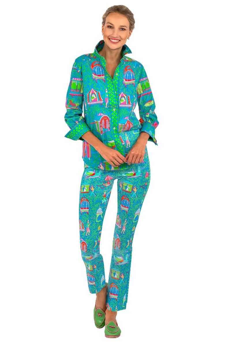 Boyfriend Shirt - Palanquin Party - Final Sale Turquoise