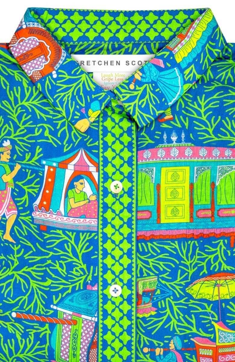 Boyfriend Shirt - Palanquin Party - Final Sale Turquoise