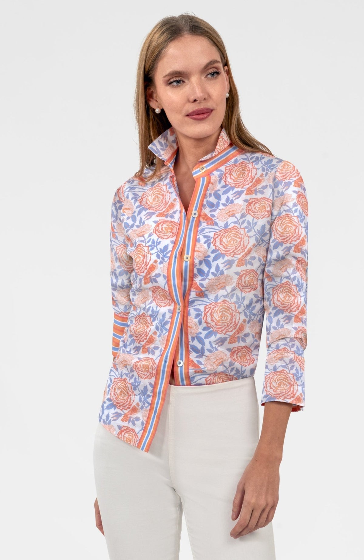 Boyfriend Shirt - Smell The Roses Peri Coral