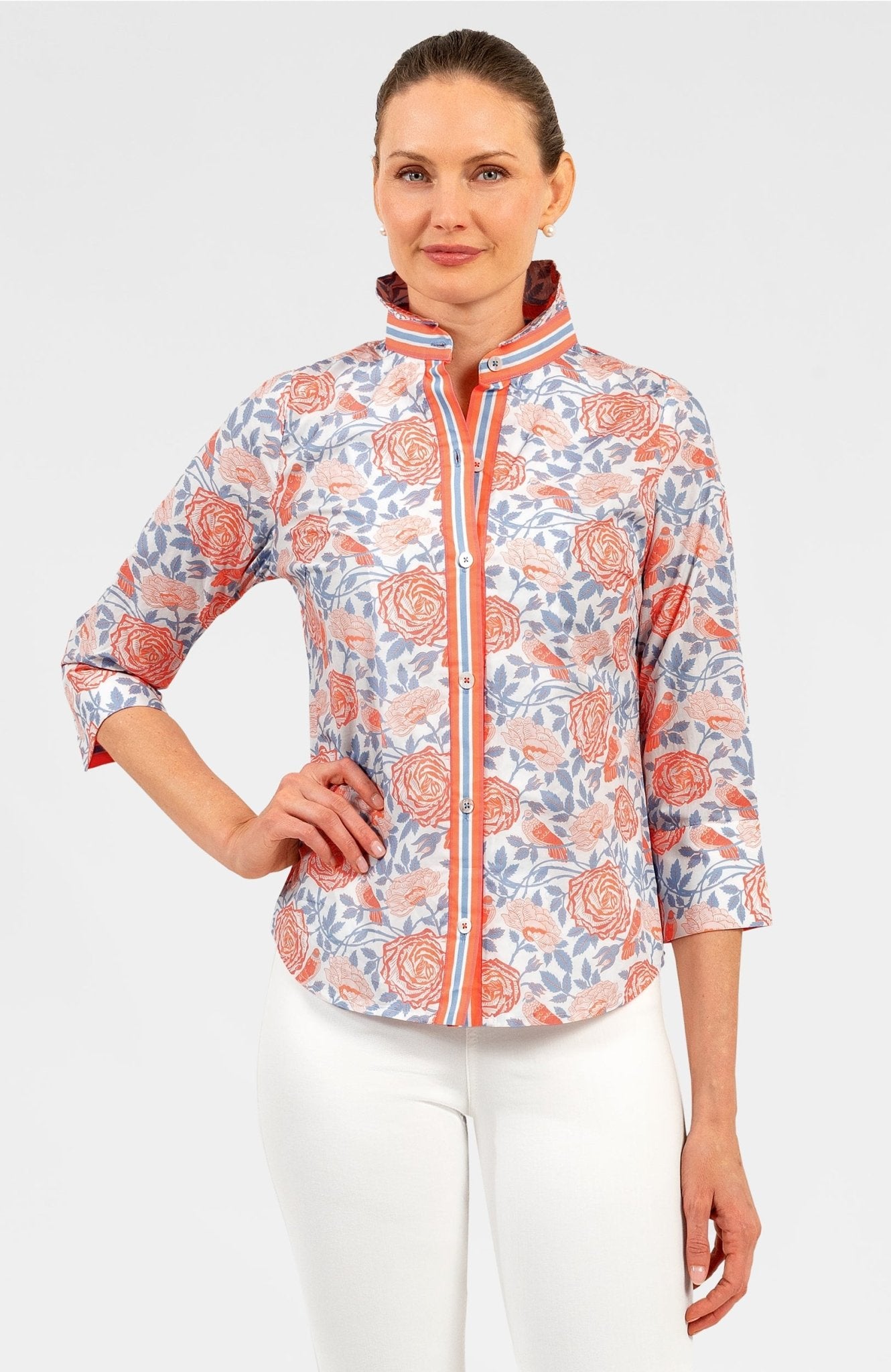Boyfriend Shirt - Smell The Roses Peri Coral