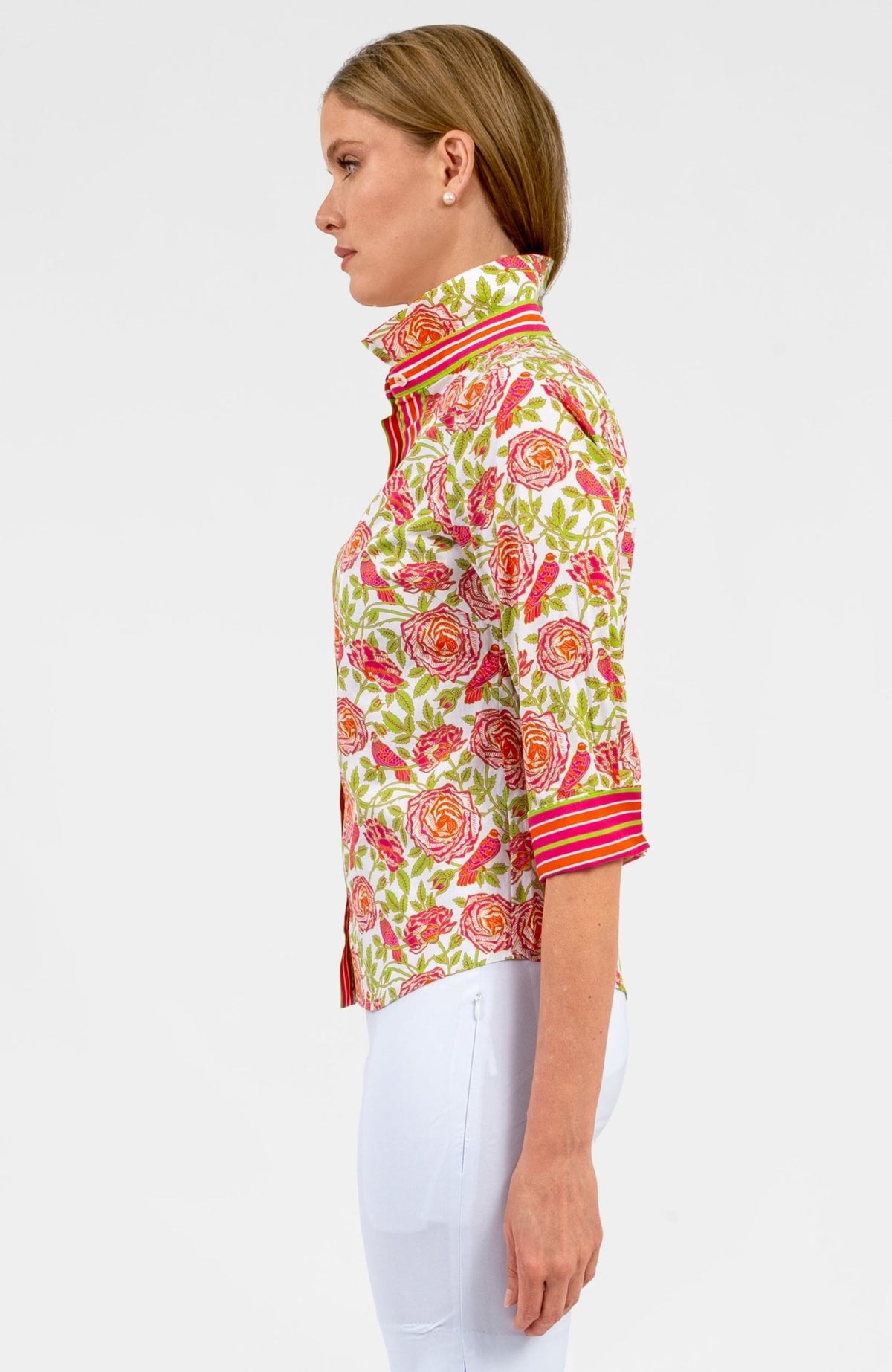 Boyfriend Shirt - Smell The Roses Pink Lime