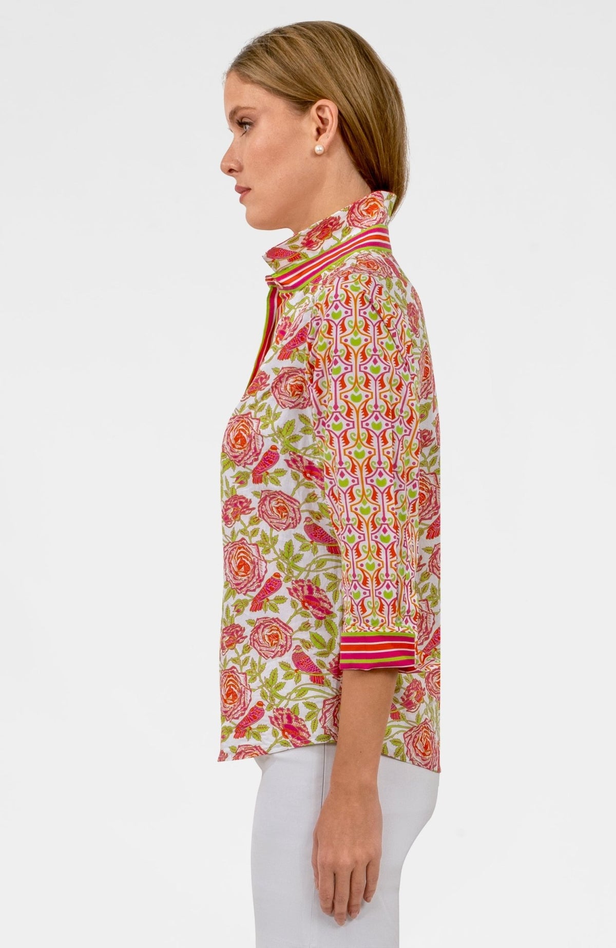 Boyfriend Shirt - Smell The Roses Pink Lime