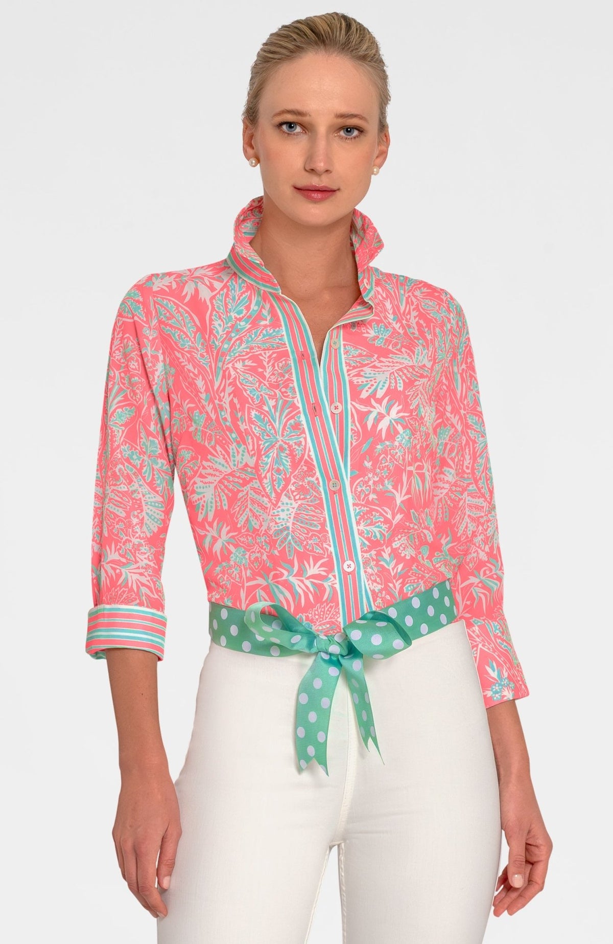 Boyfriend Shirt - Vintage Vines Melon Turq