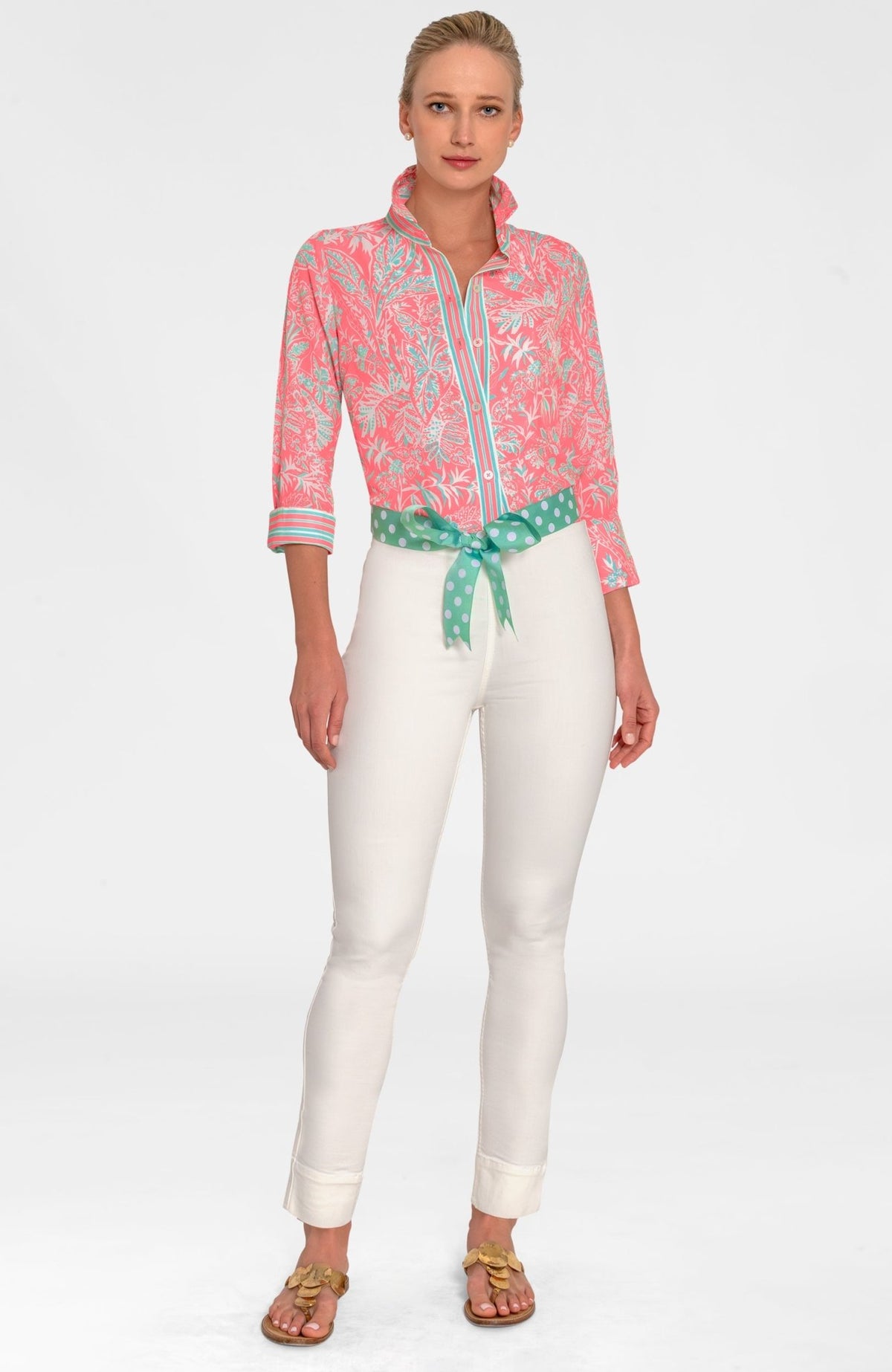 Boyfriend Shirt - Vintage Vines Melon Turq