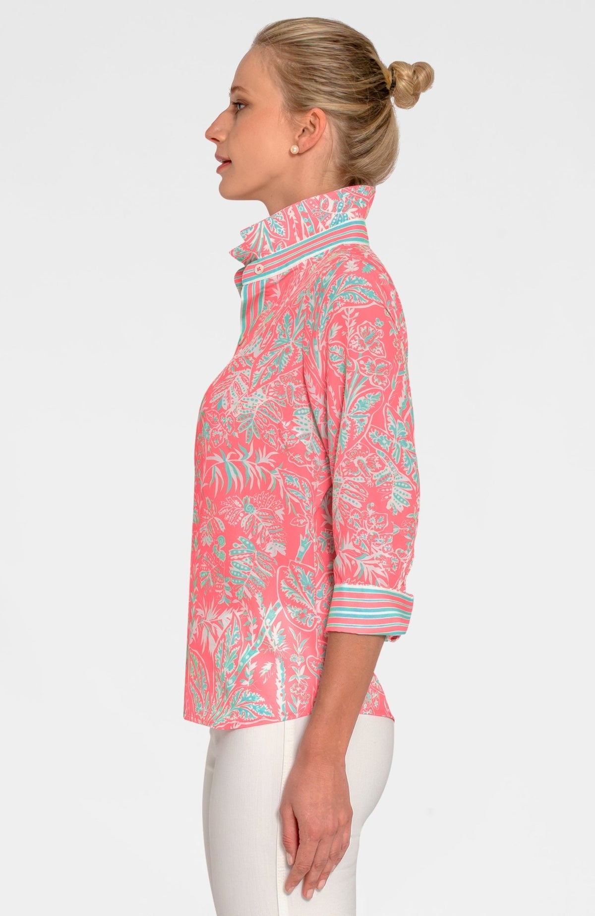 Boyfriend Shirt - Vintage Vines Melon Turq