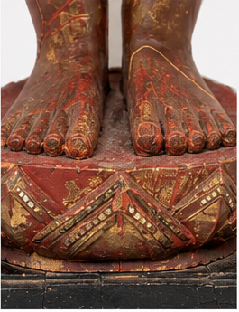 19th Century Gilt & Painted Carved Wood Standing Buddha – 45"