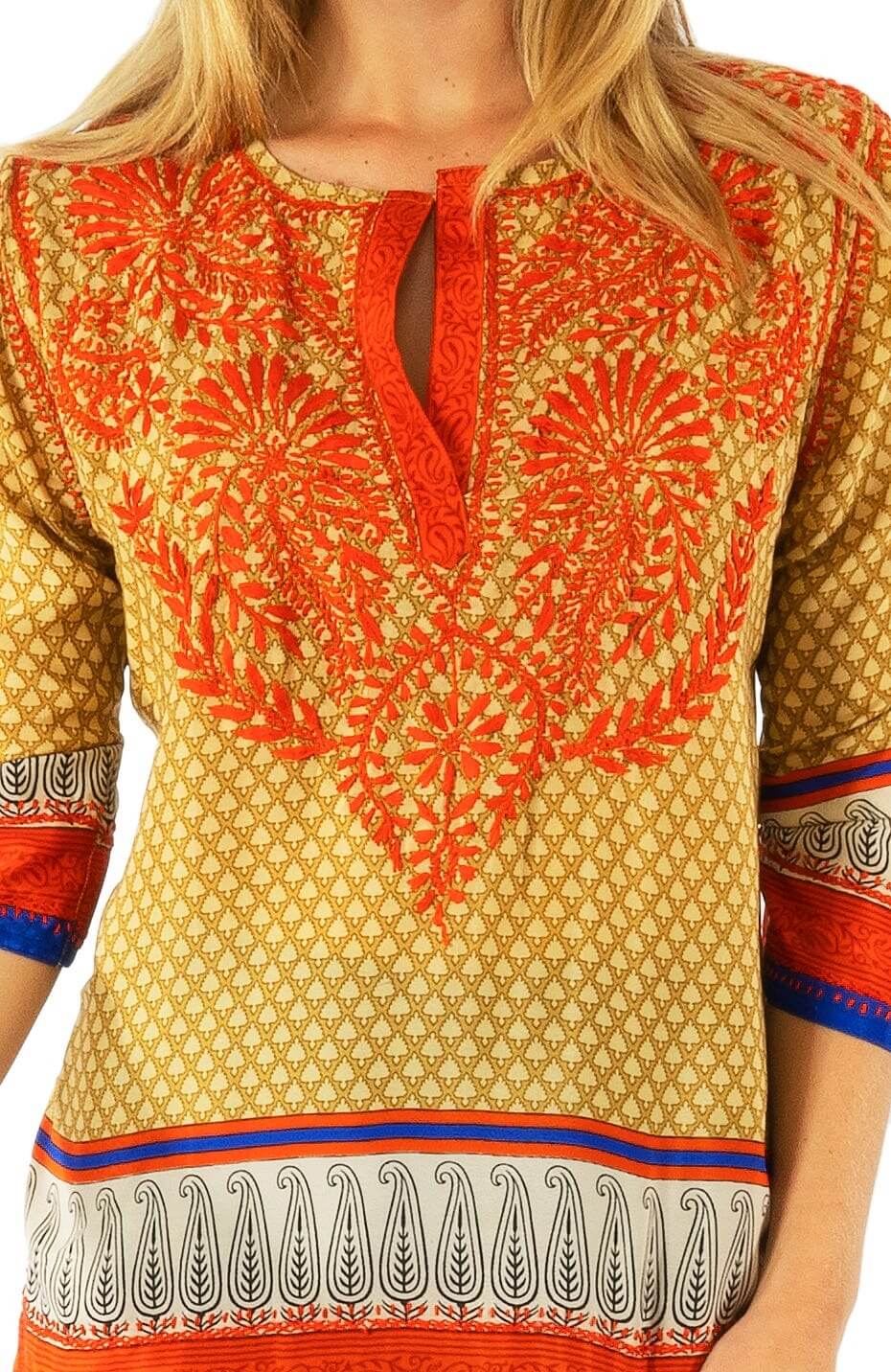 Silk Hand Embroidered Tunic - Final Sale Caramel Kick