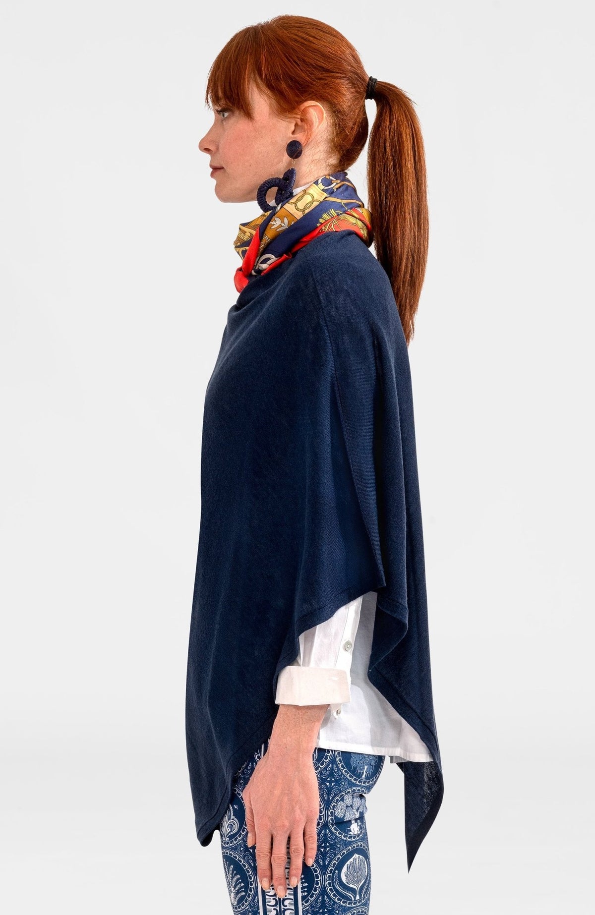 Cashmere-Like Poncho Navy One Size
