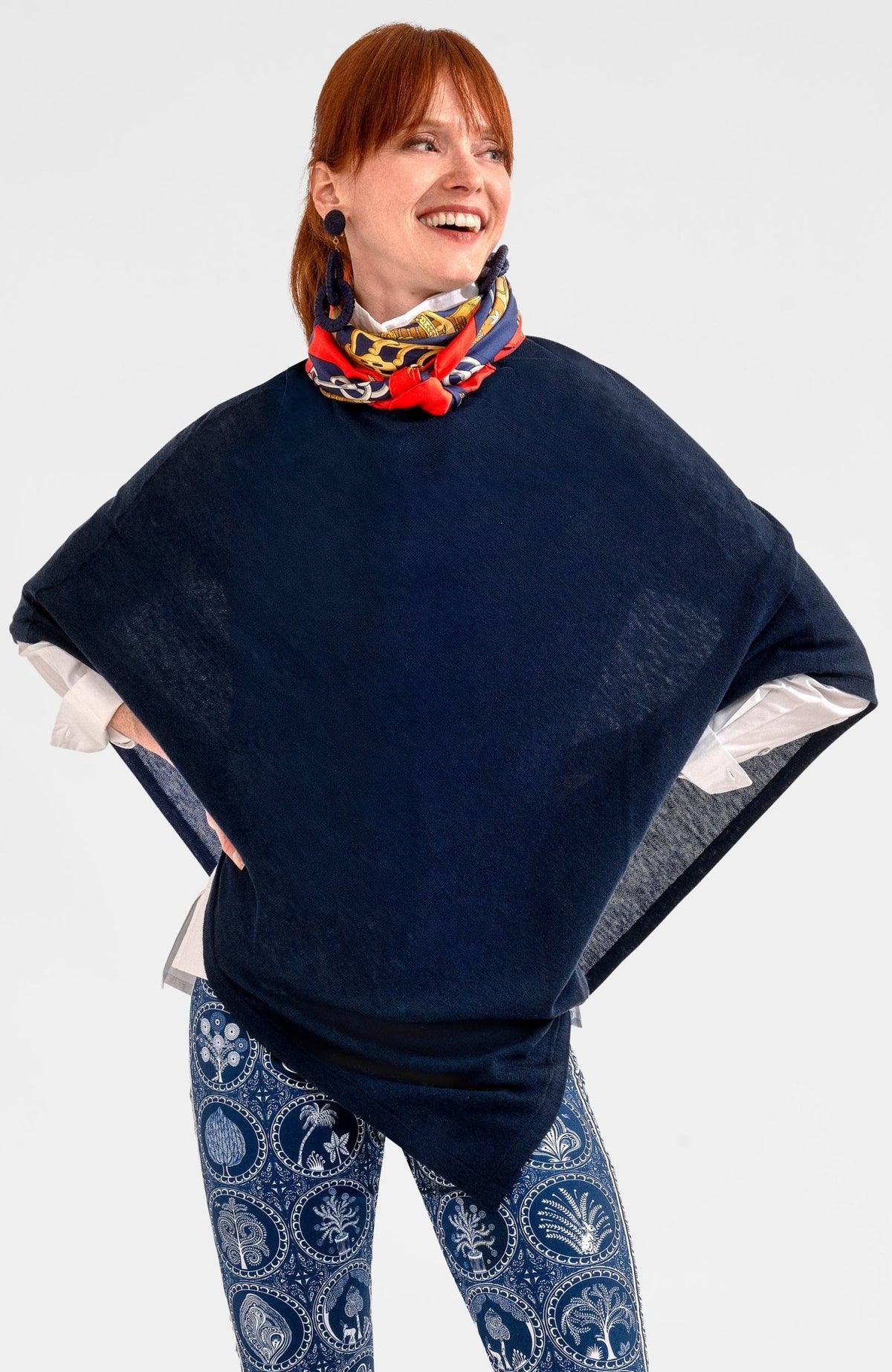 Cashmere-Like Poncho Navy One Size