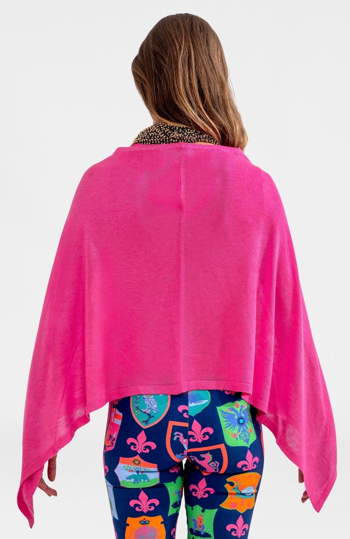 Cashmere-Like Poncho Pink One Size