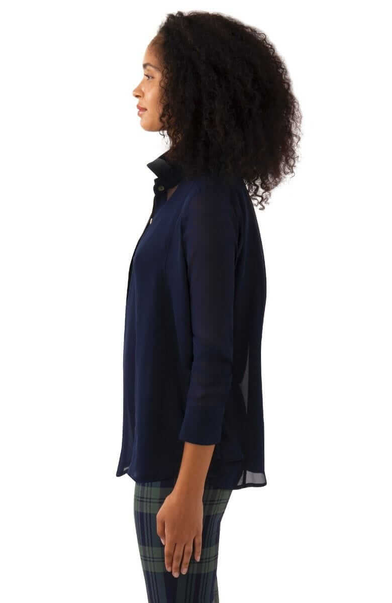 Chiffon Seamed Top - Solid Navy