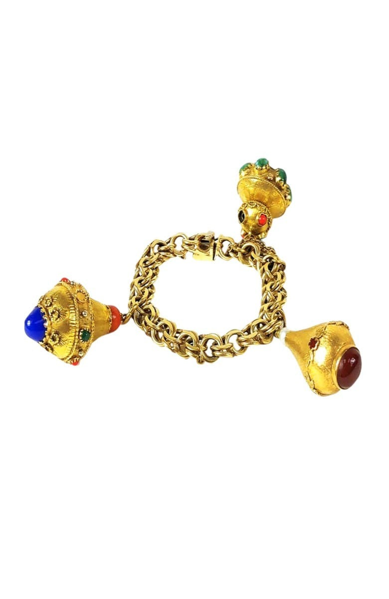 Chunky 14K Gold Gemstone Link Charm Bracelet