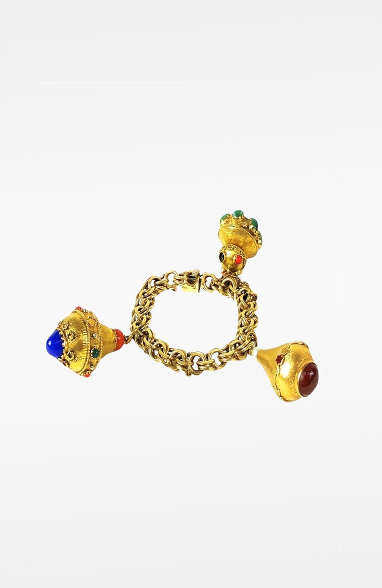 Chunky 14K Gold Gemstone Link Charm Bracelet