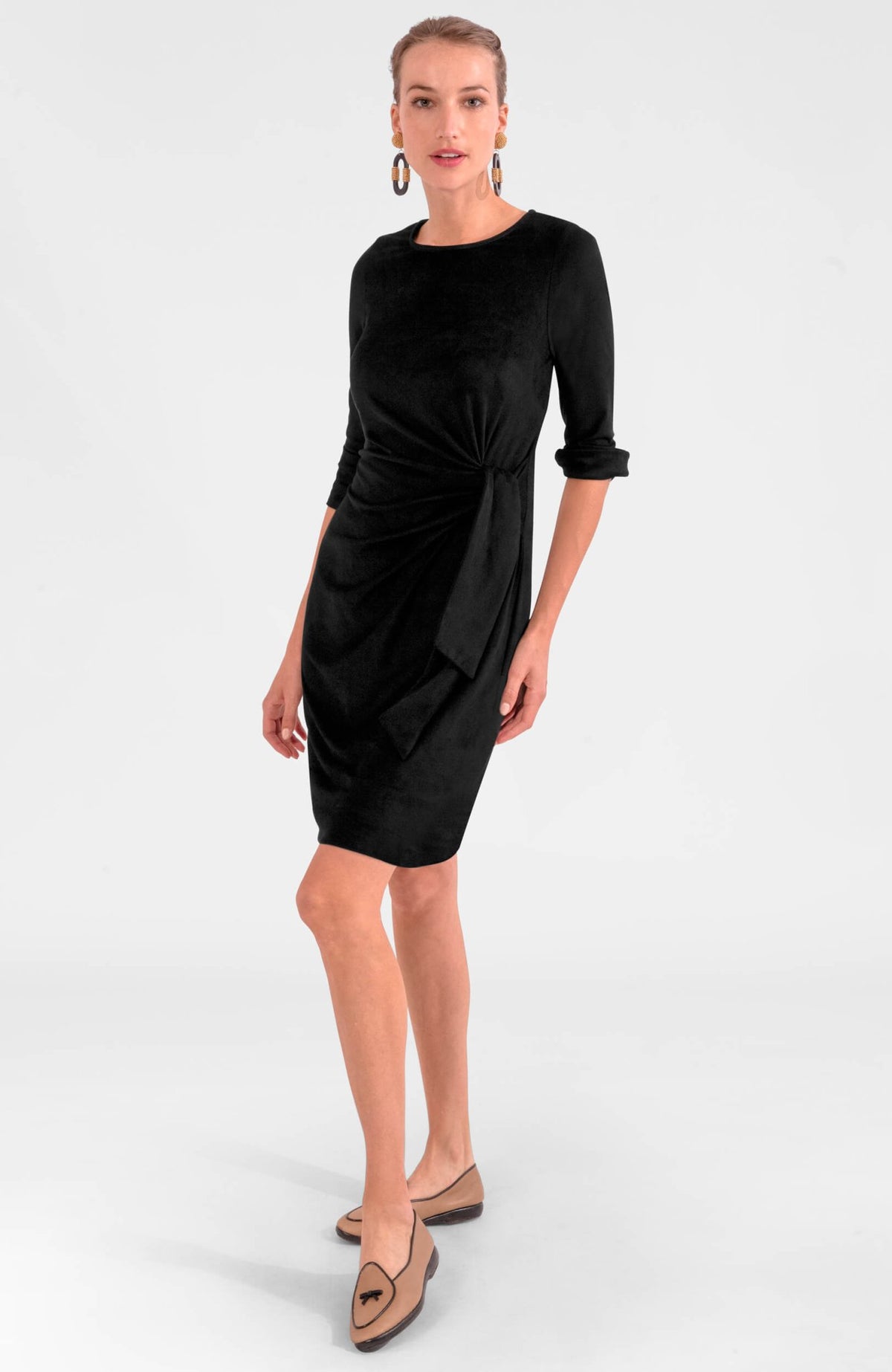 Cinch & Tie Dress - Silky Velvet Black